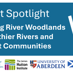 Restoring River Woodlands for Healthier Rivers and Resilient Communities with CREW, James Hutton Institute, University of Aberdeen and Scottish Government logos